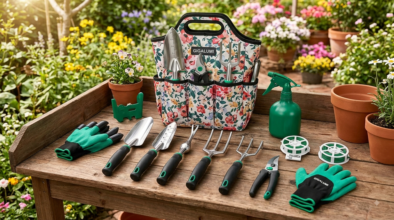 Garden Tool Set (GIGALUMI) - 11 Pcs {Cast-Aluminum Tools}